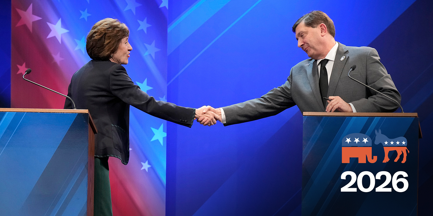 Susan Collins och Troy Jackson i debatt 15 oktober.