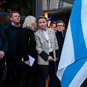 Ebba Busch vid en manifestation på Norrmalmstorg i Stockholm som arrangerades av  Vänskapsförbundet Sverige-Israel.