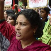 Textilarbetare protesterar i Dhaka.