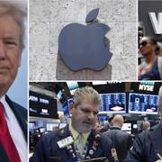 Trump, Apple, Verizon, handlare på Wall Street. Arkivbilder.