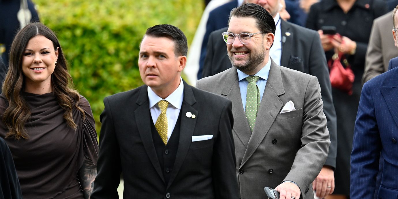 Sverigedemokraternas partiledare Jimmie Åkesson (SD) anländer till Riksmötets öppnande.