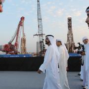 Mohammad bin Rashid al-Maktum i hamnen Dubai Creek Harbour där man nu bygger vad som ska bli världens högsta byggnad: Dubai Creek Tower.