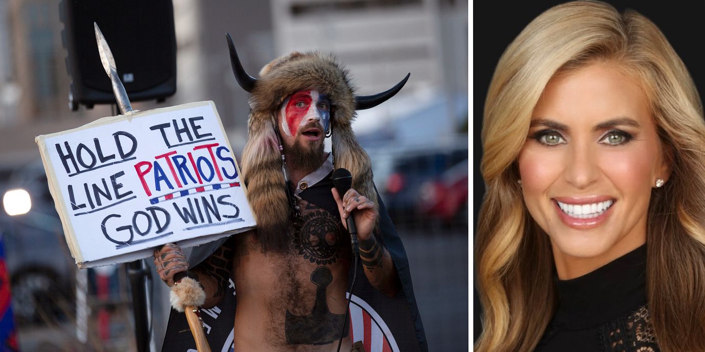 Till vänster: Qanon-supporter fotograferad den 5 november 2020. Till höger: Katie Zacharia är ny pressekreterare i Vita huset.