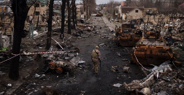Butja norr om Kyiv där många döda civila hittades.  Felipe Dana / AP