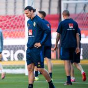 Zlatan Ibrahimovic under lördagens träning i Sevilla.