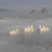 Smog i kineiska staden Wenling. Arkivbild.