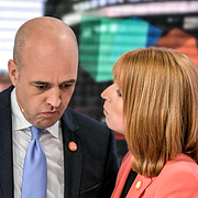 Reinfeldt och Lööf i valrörelsen 2014 / Thand Ringqvist och Lööf under lördagen. 