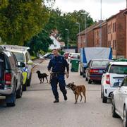 Polisen på plats utanför lägenheten i Ulricehamn.