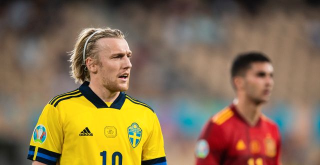 Emil Forsberg under EM-matchen mot Spanien.  JOEL MARKLUND / BILDBYRÅN