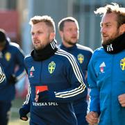 Lagkapten Andreas Granqvist, Sebastian Larsson och naprapaten Christian Andersson 