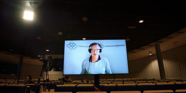 Anders Tegnell vid en digital pressträff i januari. Jessica Gow/TT / TT NYHETSBYRÅN