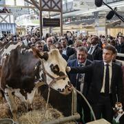 Emmanuel Macron under den oroliga öppningsdagen av jordbruksmässan i Paris, lördagen den 24 februari 2024.