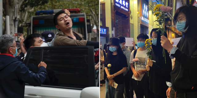 Demonstranter i Shanghai och Hongkong AP