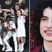 Hela Stranger Things-gänget till vänster/Finn Wolfhard till höger.