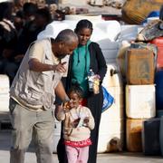 Migranter som anlänt med båt till Lampedusa, 2023.
