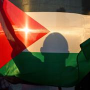 En man med en palestinsk flagga