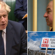 Boris Johnson (t v), arkivbild på Sergej Skripal (t h).