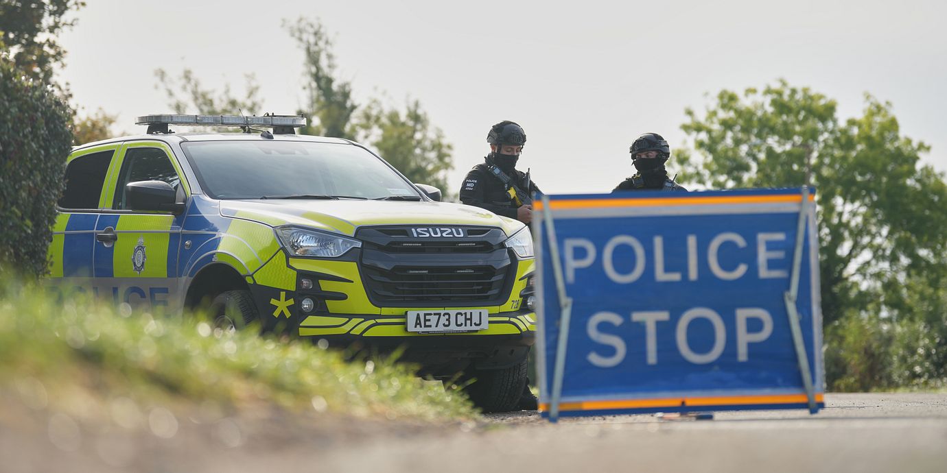 Polis på plats vid RAF Fairford.