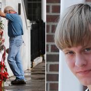 En man hedrar offren utanför kyrkan där nio människor mördades i juni, 2015/Mannen som dömts för dådet, Dylann Roof.