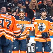 Connor McDavid, Evander Kane och Evan Bouchard.