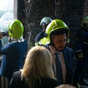 Utländska diplomater besöker regeringspalatset i Kyiv efter en rysk attack den 8 september 2025.