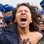 Femen-aktivist i en protest mot Ryssland i Bryssel.