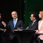 Alliansens partiledare från vänster Ebba Busch Thor (KD), Jan Björklund (L), Ulf Kristersson (M) och Annie Lööf (C) under Centerpartiets kommundagar i Stockholm