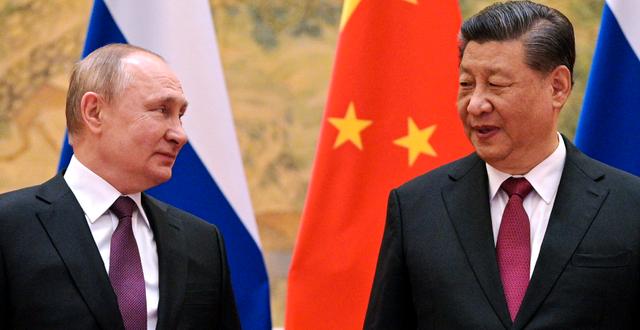 Arkivkbild: Xi Jinping och Vladimir Putin vid deras möte i Peking i vintras.  Alexei Druzhinin / AP