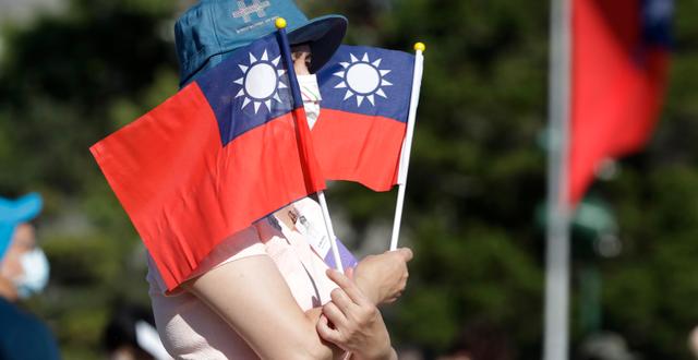 Kvinna med Taiwans flagga på nationaldagen 10 oktober. Chiang Ying-ying / TT NYHETSBYRÅN