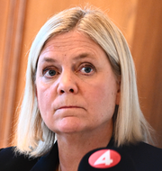 S-ledaren Magdalena Andersson på en pressträff på tisdagen / Niklas Wykman (M)