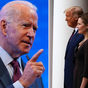 Arkivbilder. Biden, Coney Barret och Trump, Harris. 