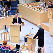 Kristersson mot Andersson under debatten.