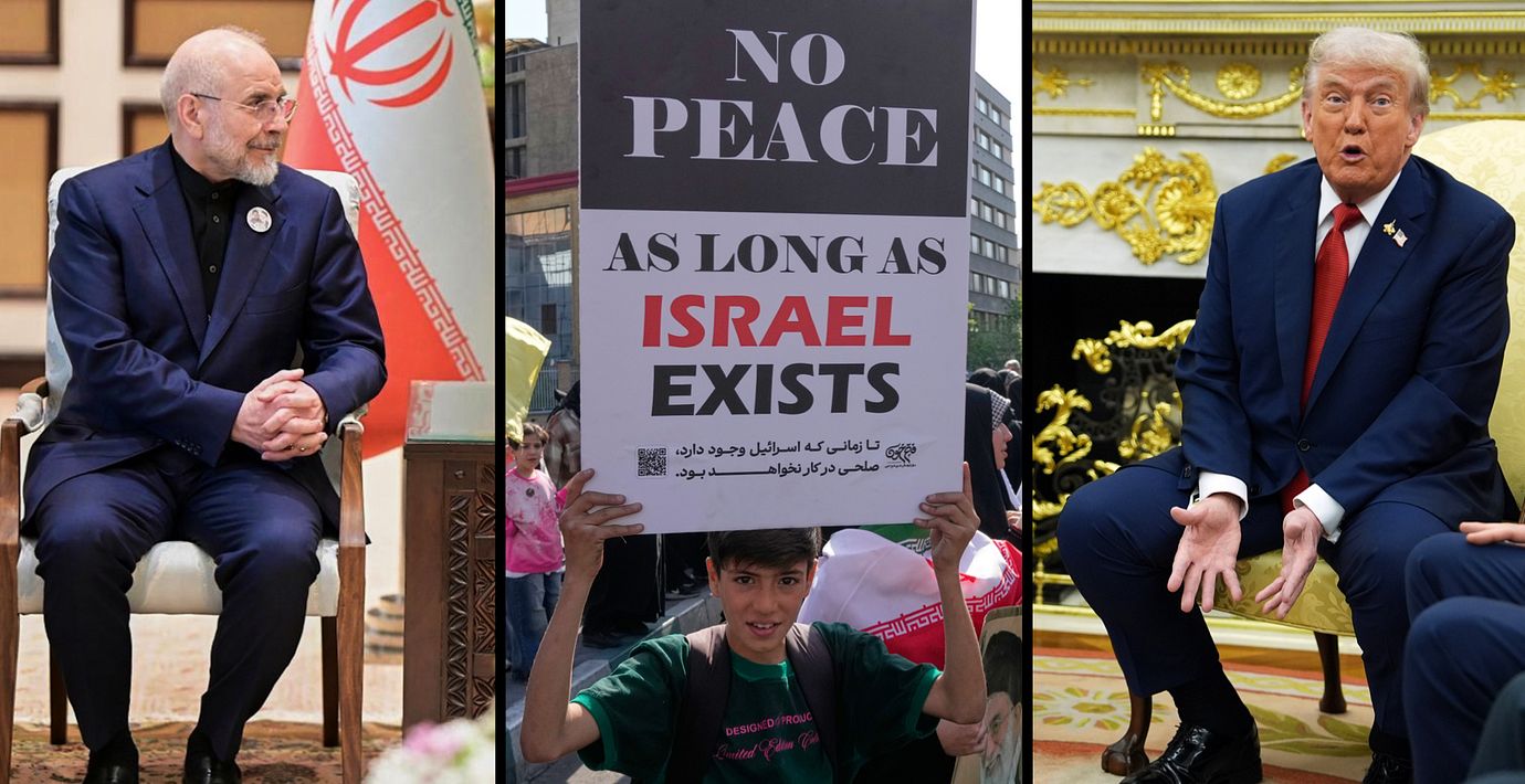 Irans talman Mohammad Bagher Ghalibaf och USA:s president Donald Trump.