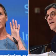 EU:s konkurrenskommissionär Margrethe Vestager, USA:s finansminister Jacob Lew.