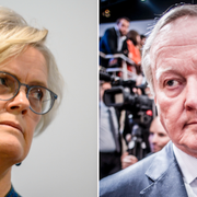 Carola Lemne, vd för Svenskt Näringsliv, och Leif Östling, avgående ordförande. 