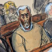 Skiss från rättssalen den 2 juli. 