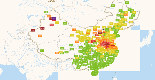 Fabriksutsläppen i Kina.  Skärmdump från IPE.org.cn