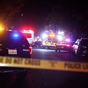 Polis vid brottsplatsen i Fresno. 