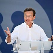 Moderaternas partiledare Ulf Kristersson (M) håller sitt tal under Almedalsveckan.