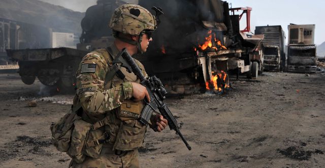 Arkivbild: Amerikansk soldat vid gränsen mellan  Afghanistan och Pakistan NOORULLAH SHIRZADA / TT NYHETSBYRÅN