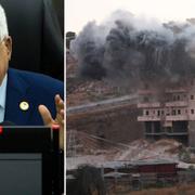 Mahmoud Abbas och ett hus som sprängs i Sur Baher.