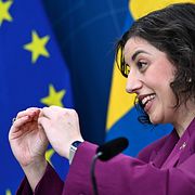 Utbildnings- och integrationsminister Simona Mohamsson (L), under en pressträff 