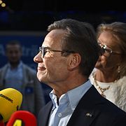 Statsminister Ulf Kristersson (M) under Moderaternas valvaka på Clarion Sign. 