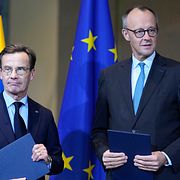 Statsminister Ulf Kristersson och Tysklands förbundskansler Friedrich Merz.