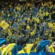 Svenska fans på läktarna på Friends Arena i Solna.