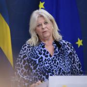 Socialtjänstminister Camilla Waltersson Grönvall (M) under pressträffen.