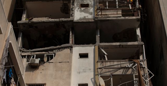 Förstörd lägenhet i Gaza efter fredagens attacker. Fatima Shbair / AP