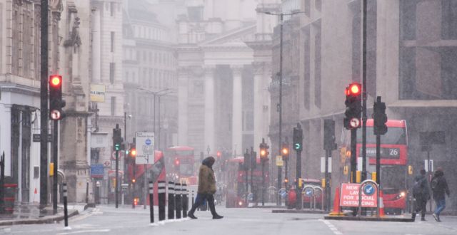 Arkivbild. Snöfall i London.  Alberto Pezzali / AP
