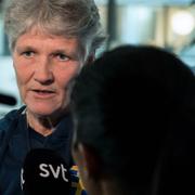 Sundhage vid dagens presskonferens.