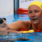 Katie Ledecky och Sarah Sjöström under semifinalerna på 200 meter frisim.